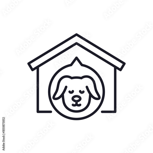 doghouse line icon with a dog