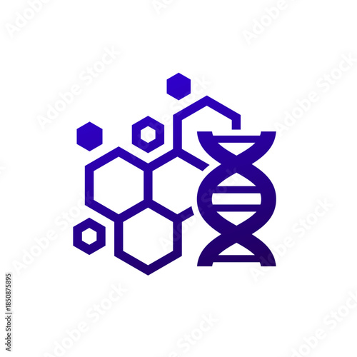Biomaterial icon with dna and molecule, nanobiotechnology vector