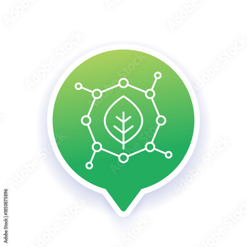 Biomaterial icon with molecule and leaf, line design