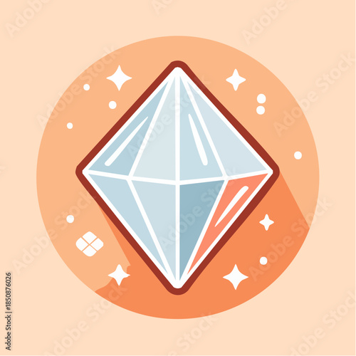 Illustration of a diamond with a peach background and sparkles around it.
