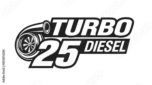 Turbo Diesel 25 Logo Automotive Engine Performance Badge with Stylized Turbine Design logotypelogoic.