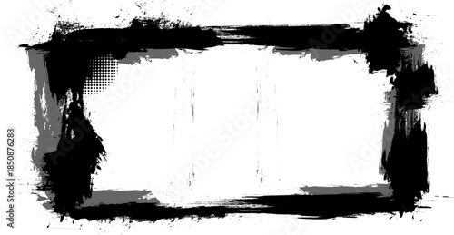 black ink brush blank space frame border picture grunge graphic element