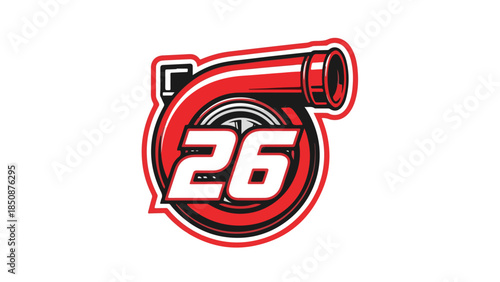 Turbocharger 26 Logo Red Automotive Racing Performance Icon Design logotypelogoicon.