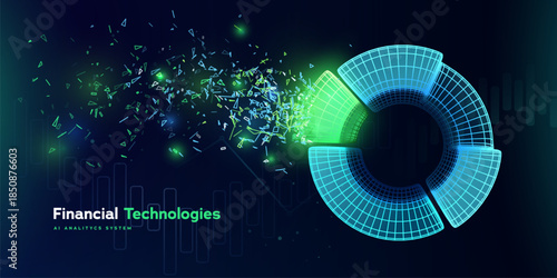 Futuristic Financial Technology Background With Digital Fintech Graph And Data Analytics Diagram Showing Finance Growth. Fintech Innovations. Vector Illustration.