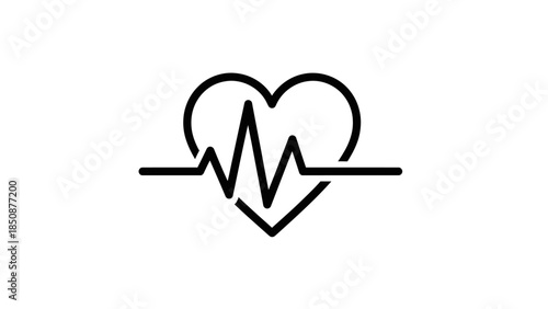 A simple black and white line drawing of a heart with a cardiogram pulse line running through it.