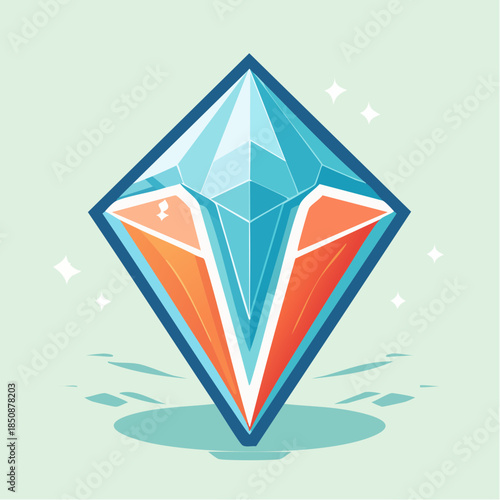 Stylized illustration of a diamond with blue and orange facets, outlined in dark blue.