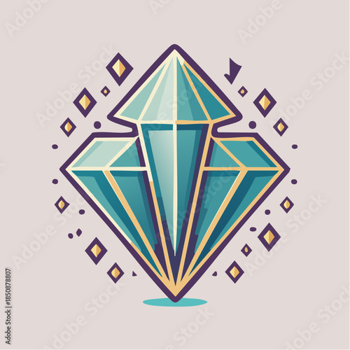 Illustration of a diamond with a gold outline and smaller diamonds surrounding it.