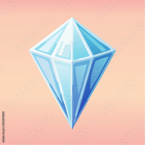 A shiny, light blue diamond with many facets on a light orange background.