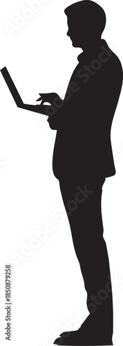 Businessman Working on Laptop Silhouette Modern Office Concept