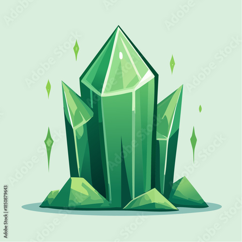 Illustration of a cluster of green crystals with a light green background.