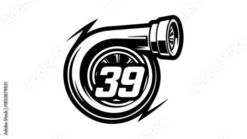 Turbocharger Logo with Number 39 - Automotive Performance Racing Emblem logotypelogoicon.