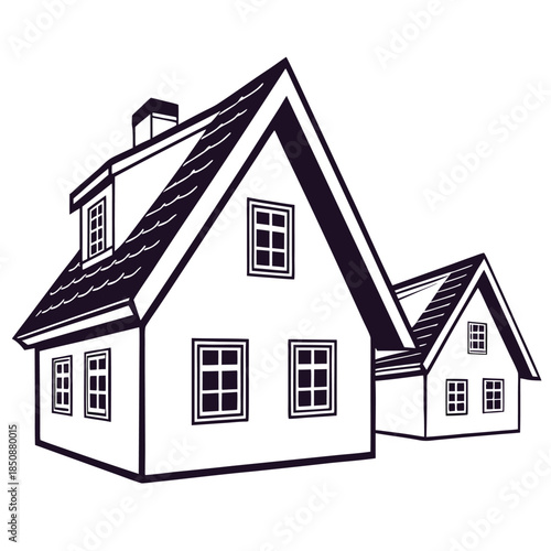 Two detached houses with pitched roofs and windows