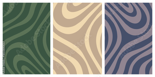 Modern Minimalist Wavy Lines Natural Background Set Earth Colors For Graphic Design 70s Style Groovy Retro Aesthetic Wavy