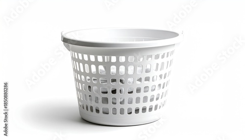 Clean White Laundry Basket with Soft Shadows on White Background
