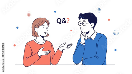 illustration of two people engaged in a questioning and answering conversation