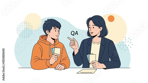 Educational Interview Scene Between a Young Student and a Female Teacher in a Modern Classroom