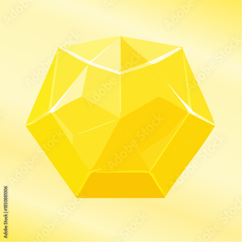 A vibrant yellow geometric gem with multiple facets, casting a subtle shadow on a gradient background.