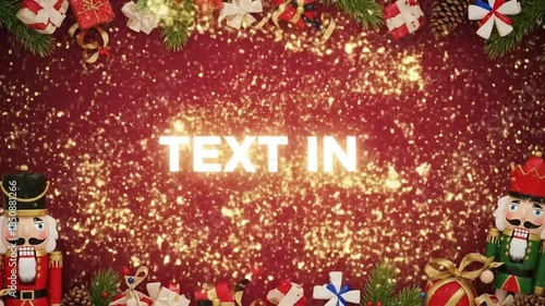 Festive Christmas and New Year Background with Nutcrackers and Sparkling Gold Dust effects