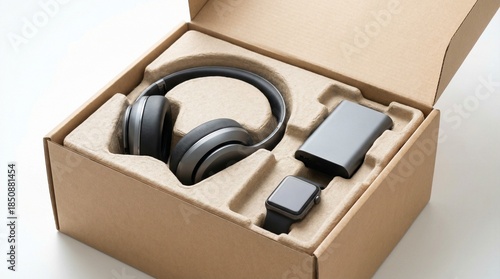 Unboxing new portable electronics perfectly secured inside eco-friendly molded pulp packaging