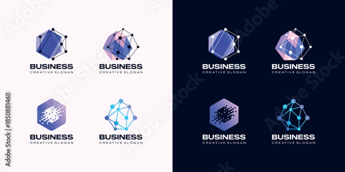 Abstract Symbol Logo of Molecular Structure and Internet Data Network for Modern Digital Data Connection Network Business Identity Vector Template