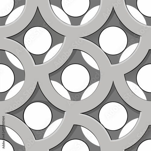 
This image shows a seamless 3D pattern of interconnected, rounded shapes in a clean white and gray aesthetic.
