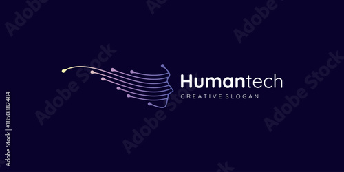Digital Human Face Logo Artificial Intelligence Technology AI and Cyber network Data Speed vector Design