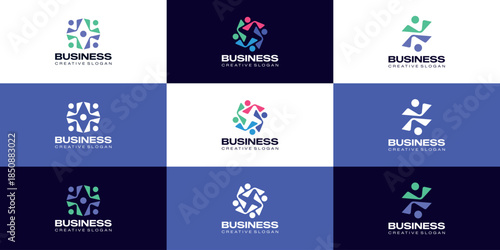Abstract Logo Concept People Symbol Social Group Strategic Partnership Relationship for Creative Start-Up Company Design Template