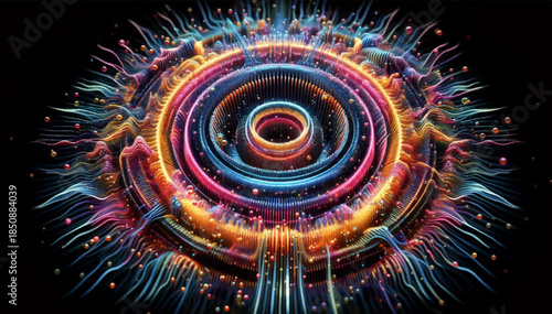 Sound waves are annular pressure waves visible due to particles and refraction of air. It is suitable for music visualizers, advertising of audio equipment.Vector graphics. EPS_02.