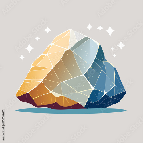 Stylized illustration of a multifaceted gemstone with sparkling accents.