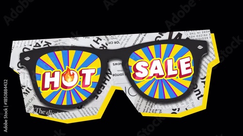 Paper Cutout Style Eyewear Loop with Spinning Sunburst and Sale Sign