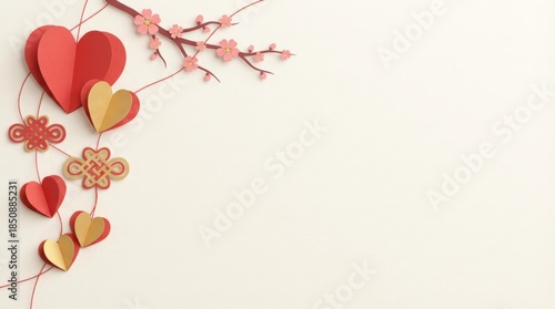 Valentine's day celebration romantic decor heart-shaped paper art soft pastel background artistic design love concept for relationships and social media sharing