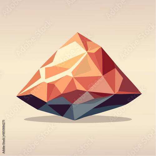 Geometric low poly diamond illustration with warm color palette and shadow on a light background.