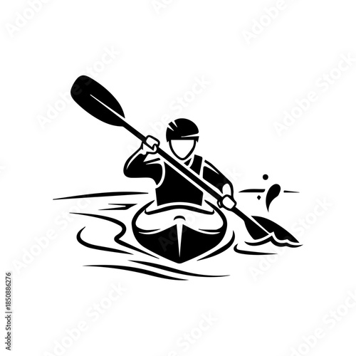 Kayaker paddling through water