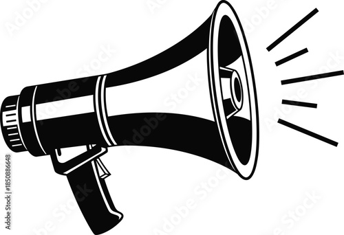  Megaphone loudspeaker icon illustration, black and white editable stroke vector, marketing announcement communication symbol for business promotion and public speaking