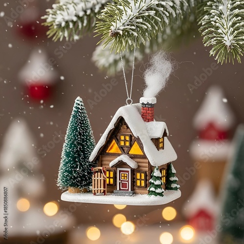 Wallpaper Mural Cute Winter Chalet with Smoke and Pines Beautiful Christmas Ornament on Magical Holiday Background Torontodigital.ca