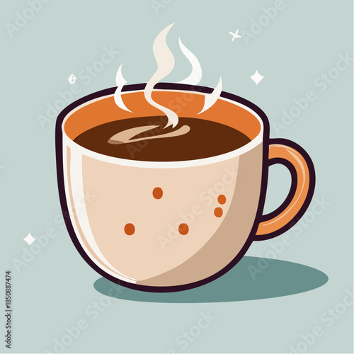 Illustration of a steaming cup of coffee with a simple, cartoonish style.