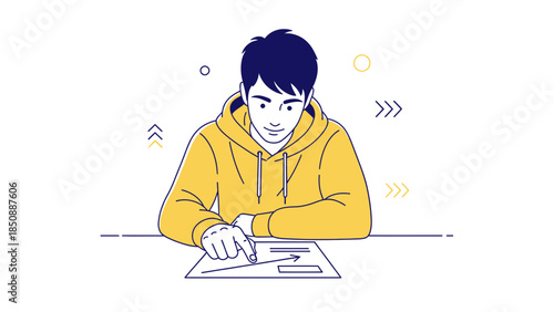 Young man analyzing data on a digital tablet with focus and concentration