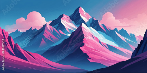 Majestic sun rises and sets over a snowy mountain landscape featuring a misty valley and glowing clouds above the alpine peaks