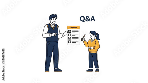 illustration of a teacher conducting a question and answer session with a student in an