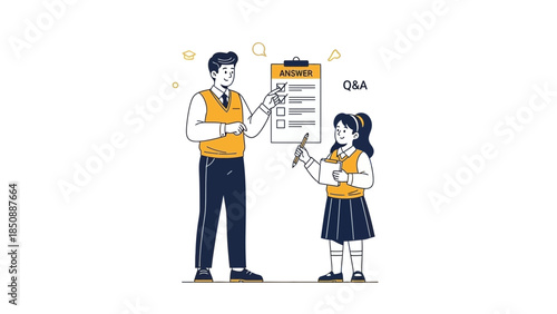 Educational Illustration of a Teacher and Student Engaged in Question and Answer Session