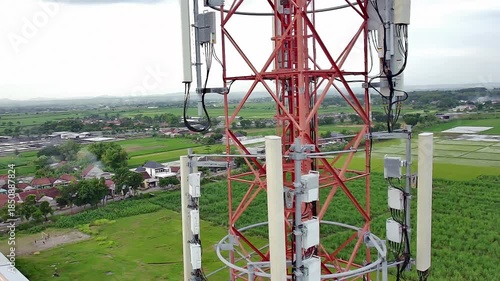 Drone focused on communication tower then pulling back