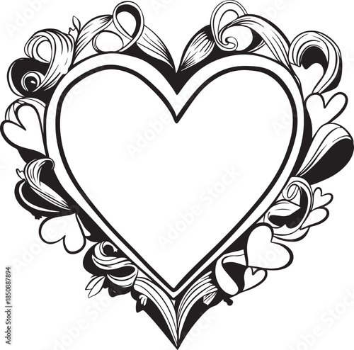 Vintage floral heart frame with ornate flower curls and vector leaf patterns for a wedding invitation or Valentine card design element