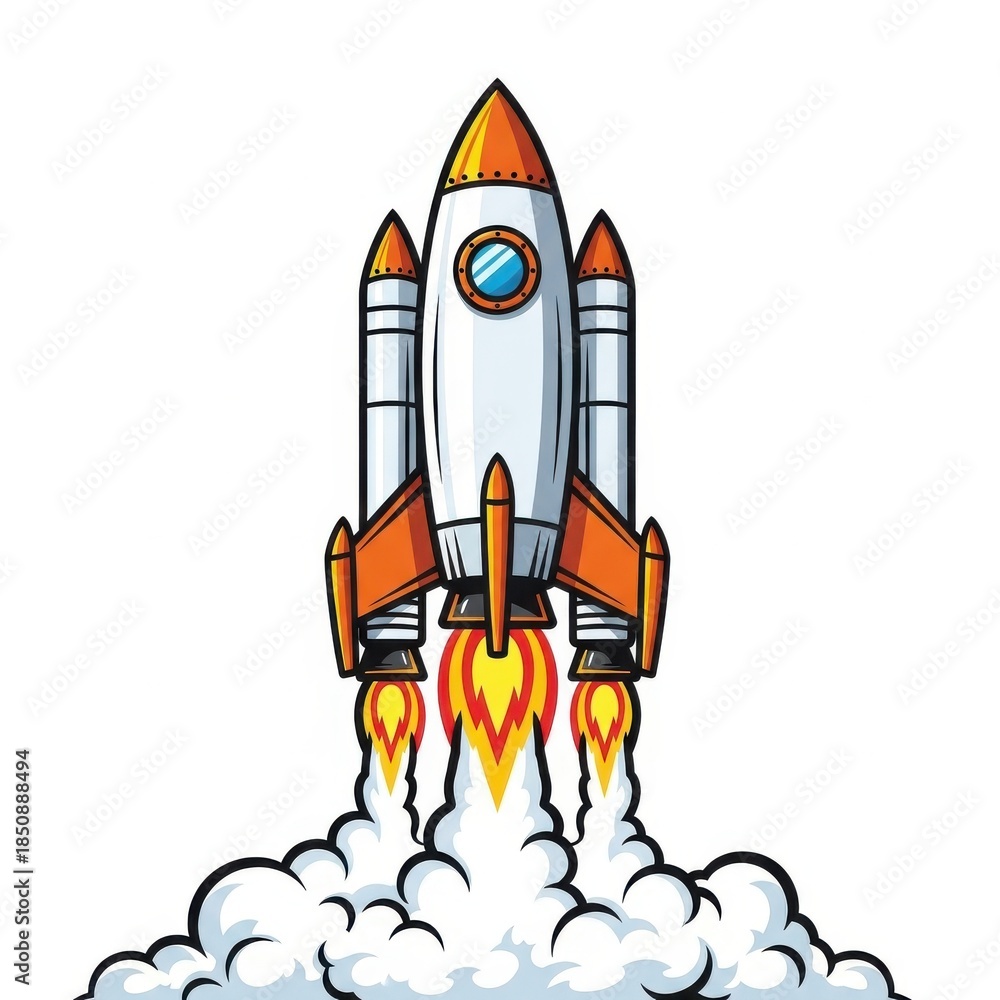 Fototapeta premium Rocket launching isolated on white background