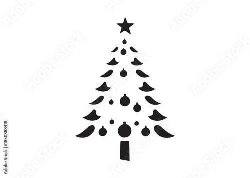 christmas tree logo silhouette vector, Pine tree logo icon silhouette, Christmas Tree logo design vector illustration, vector silhouette of a pine tree logo silhouette on white background.