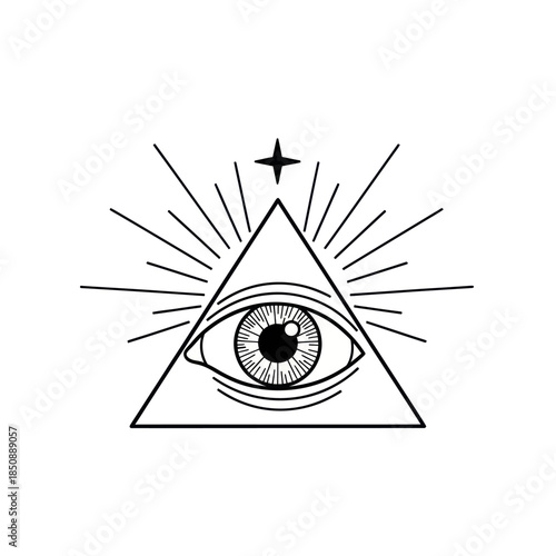 AllSeeing Eye in a Pyramid with Radiating Light Rays.