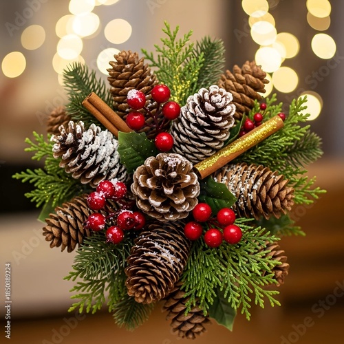 Wallpaper Mural Cute Rustic Pinecone and Berry Bundle Beautiful Christmas Ornament with Twinkling Bokeh Background Torontodigital.ca
