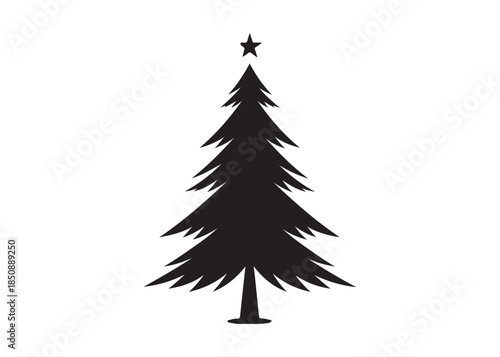 christmas tree logo silhouette vector, Pine tree logo icon silhouette, Christmas Tree logo design vector illustration, vector silhouette of a pine tree logo silhouette on white background.