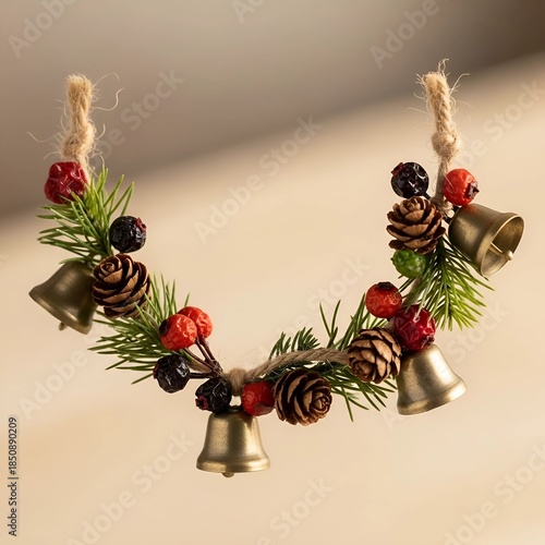 Wallpaper Mural Beautiful Rustic Pinecone and Bell Garland Cute Christmas Ornament on Soft Bokeh Background Torontodigital.ca