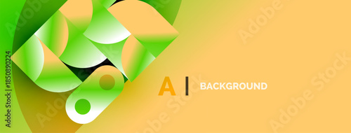 Abstract design features vibrant green, yellow gradients. Modern composition suggests innovation, energy, technology. Clean aesthetic, ideal backdrop.