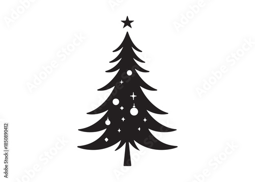christmas tree logo silhouette vector, Pine tree logo icon silhouette, Christmas Tree logo design vector illustration, vector silhouette of a pine tree logo silhouette on white background.